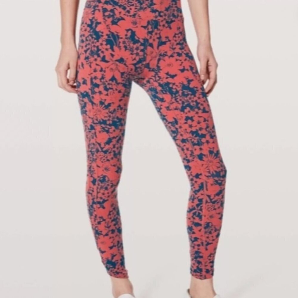 Lululemon Final Lap Floral Efflorescent Dark Canyon Onyx Blue Legging Size 2